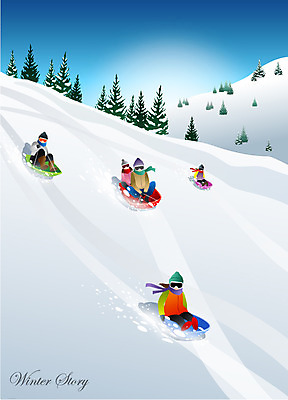 EPS 나무 계절 백그라운드 겨울 일러스트 놀이 사람 풍경 여러명 설원 추위 눈 언덕 썰매 겨울배경 국내일러스트 자연요소 식물 다수 날씨 눈_날씨 파일형식 벡터