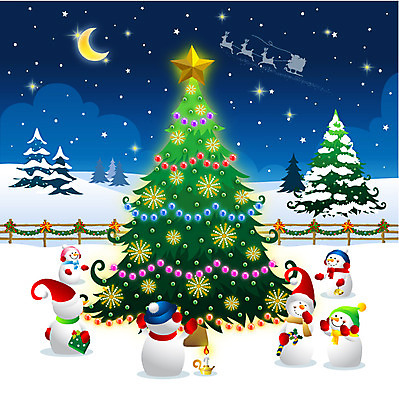 EPS 나무 계절 별 크리스마스 겨울 일러스트 초 촛불 눈사람 밤하늘 미소 웃음 사람없음 장식 울타리 크리스마스트리 산타클로스 달 눈 반달 국내일러스트 자연요소 식물 기념일 하늘 날씨 표정 담장 야간 파일형식 벡터