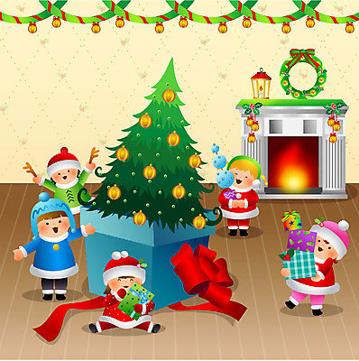 EPS 나무 계절 여자 남자 리본 크리스마스 겨울 일러스트 선물 미소 웃음 사람 소년 여러명 장식 10대 선물상자 크리스마스트리 산타클로스 화환 방 벽난로 십대만 국내일러스트 식물 기념일 꽃 어린이 다수 청소년 표정 상자 파일형식 벡터