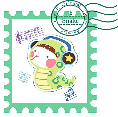 EPS 동물 캐릭터 음표 일러스트 미소 웃음 사람없음 도장 귀여움 헤드폰 헤드셋 음악감상 십이지신 뱀띠 뱀 악보 십이지신캐릭터 우표 일러캐릭터 기호 음악 음향기기 컨셉 파충류 표정 감상 파일형식 벡터