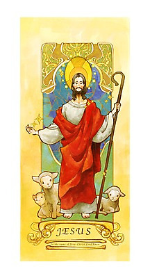 PSD 동물 남자 기독교 종교 일러스트 지팡이 서기 미소 웃음 사람 성인 믿음 희망 양 예수 양치기 성직자 남자만 성인남자만 성인만 국내일러스트 직업 감정 포유류 모션 표정 신_종교 파일형식