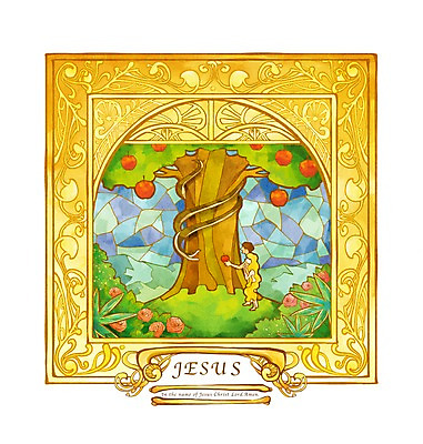 PSD 커플 여자 열매 남자 기독교 종교 과일 일러스트 사람 성인 두명 믿음 희망 뱀 사과 사과나무 스테인드글라스 아담 에덴동산 이브 성인만 국내일러스트 나무 식물 감정 관계 파충류 유리 파일형식