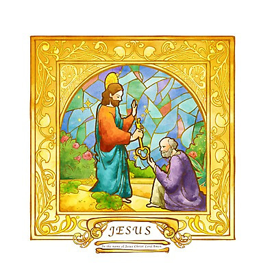 PSD 남자 기독교 종교 일러스트 열쇠 사람 동양인 20대 성인 두명 30대 믿음 희망 한국인 예수 천국 스테인드글라스 베드로 남자만 성인남자만 성인만 국내일러스트 감정 유리 인종 청년 장년 신_종교 파일형식