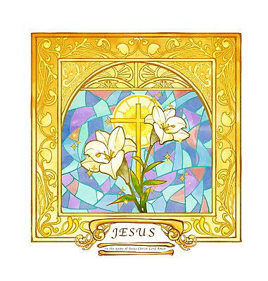 PSD 식물 꽃 기독교 종교 백그라운드 십자가 일러스트 사람없음 믿음 희망 흰색 백합 두송이 스테인드글라스 릴리 국내일러스트 감정 컬러 2 유리 파일형식