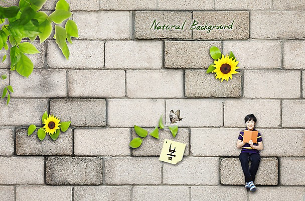 PSD 식물 동물 편집이미지 계절 남자 꽃 어린이 벽 나비 곤충 백그라운드 해바라기 벽돌 한명 미소 웃음 들기 사람 소년 책 봄 담쟁이덩굴 덩굴 활용 남자만 남자한명만 어린이만 소년만 소년한명만 이미지편집 1 컨셉 모션 표정 파일형식