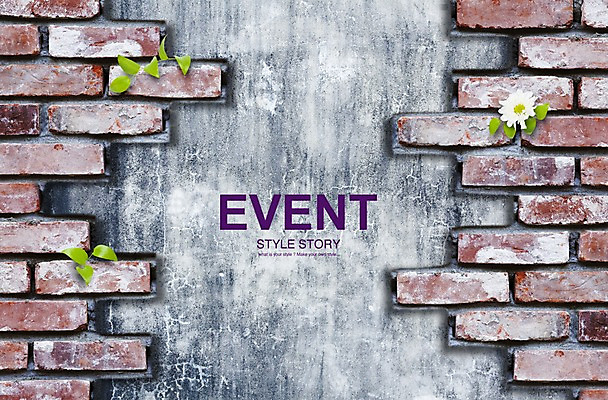 PSD 식물 편집이미지 꽃 벽 백그라운드 잎 나뭇잎 벽돌 사람없음 활용 이미지편집 컨셉 파일형식