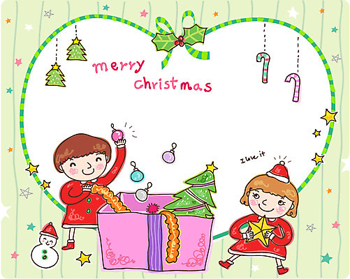 EPS 나무 옷 여자 남자 별 어린이 크리스마스 일러스트 공 산타옷 미소 웃음 사람 소녀 소년 두명 장식 10대 선물상자 크리스마스트리 장식볼 십대만 국내일러스트 카드프레임 자연요소 식물 기념일 청소년 프레임 표정 선물 상자 파일형식 벡터