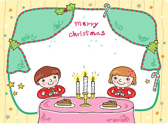 EPS 옷 여자 남자 어린이 크리스마스 일러스트 촛불 산타옷 탁자 디저트 미소 웃음 사람 소녀 소년 두명 10대 파티 케이크 커튼 십대만 국내일러스트 카드프레임 기념일 음식 가구 초 청소년 프레임 표정 이벤트 파일형식 벡터