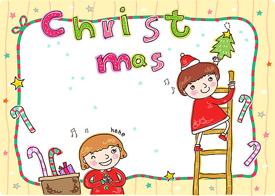 EPS 옷 여자 남자 어린이 크리스마스 일러스트 사다리 산타옷 지팡이 미소 웃음 사람 소녀 소년 두명 장식 10대 크리스마스트리 십대만 국내일러스트 카드프레임 기념일 청소년 프레임 표정 도구 파일형식 벡터