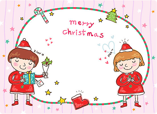 EPS 옷 여자 남자 어린이 프로포즈 크리스마스 일러스트 산타옷 양말 선물 미소 웃음 사람 소녀 소년 두명 장식 10대 선물상자 십대만 국내일러스트 카드프레임 기념일 청소년 프레임 표정 상자 파일형식 벡터