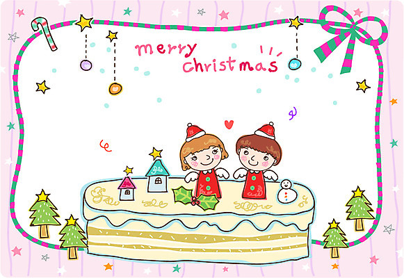 EPS 모양 어린이 크리스마스 일러스트 초 촛불 소녀 소년 사람없음 장식 크리스마스트리 파티 케이크 방울 오브젝트 어린이만 국내일러스트 카드프레임 여자 기념일 남자 디저트 프레임 사람 이벤트 파일형식 벡터