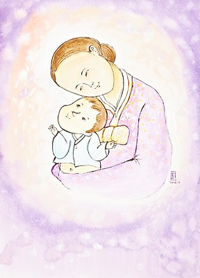 JPG 어린이 백그라운드 일러스트 가족 안기 포옹 엄마 수채화 사랑 미술 사람 소년 상반신 두명 부모 자녀 한복 시화 그림 모성애 남자만 국내일러스트 한국전통 남자 감정 관계 모션 문화예술 전통의상 파일형식