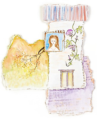 JPG 나무 식물 건축물 여자 꽃 백그라운드 일러스트 창문 가정 가족 수채화 주택 미술 한명 사람 건물 담쟁이덩굴 시화 그림 나팔꽃 여자만 여자한명만 국내일러스트 1 건축 관계 문화예술 덩굴 파일형식