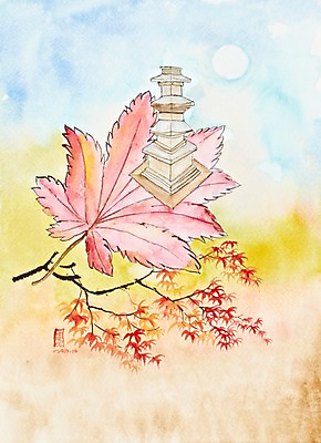 JPG 나무 식물 한국문화 한국전통 전통 건축물 계절 백그라운드 단풍 고건축 잎 유적 일러스트 유적지 단풍나무 나뭇잎 수채화 미술 풍경 탑 가을풍경 문화재 가을 나뭇가지 석탑 시화 그림 가을배경 국내일러스트 동양문화 건축 문화예술 한국 파일형식 가을_계절