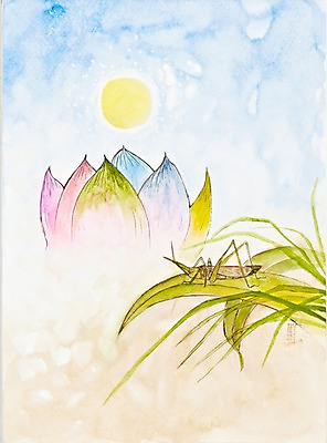 JPG 식물 동물 한마리 꽃 호수 곤충 백그라운드 잎 일러스트 자연 수채화 연꽃 미술 풍경 사람없음 보름달 달 달밤 연못 풀 풀잎 벌레 야간 저녁 시화 그림 메뚜기 국내일러스트 자연요소 1 문화예술 풀_식물 생태계 파일형식