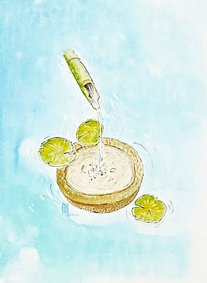 JPG 식물 백그라운드 잎 일러스트 나뭇잎 수채화 물줄기 미술 사람없음 물 흐름 연못 샘물 시화 그림 약수터 약숫물 국내일러스트 자연요소 컨셉 문화예술 파일형식