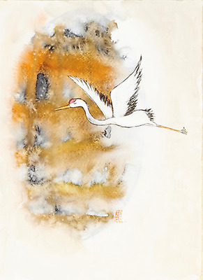 JPG 동물 한마리 한국전통 백그라운드 일러스트 자연 조류 수채화 새해 미술 사람없음 공백 학 비행 시화 그림 날갯짓 국내일러스트 1 전통 문화예술 한국 생태계 파일형식