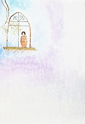 JPG 나무 식물 계절 여자 백그라운드 잎 일러스트 창문 나뭇잎 수채화 미술 한명 사람 풍경 가을풍경 공백 가을 고독 창가 시화 그림 여자만 여자한명만 가을배경 국내일러스트 1 감정 문화예술 파일형식 가을_계절