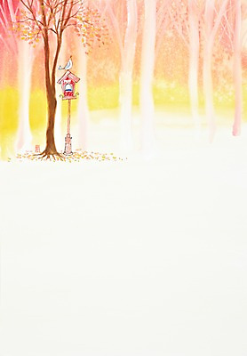 JPG 나무 식물 동물 한마리 계절 백그라운드 낙엽 잎 일러스트 자연 조류 나뭇잎 수채화 미술 풍경 사람없음 가을풍경 우체통 가을 숲속 숲 편지 시화 그림 가을배경 소식_알림 국내일러스트 1 컨셉 문화예술 생태계 파일형식 가을_계절