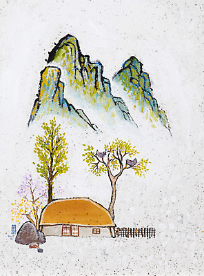 JPG 나무 식물 백그라운드 고건축 일러스트 자연 수채화 산 주택 초가집 미술 풍경 사람없음 울타리 돌_바위 바위 시골 둥지 시화 그림 시골집 산등성이 국내일러스트 건축물 문화예술 한옥 건물 담장 생태계 파일형식