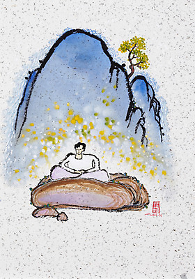 JPG 나무 식물 웰빙 백그라운드 일러스트 요가 자연 수채화 산 건강 미술 한명 사람 앉기 풍경 운동 건강관리 돌_바위 바위 시화 명상 그림 단전호흡 수양 심신수양 국내일러스트 1 모션 문화예술 관리 호흡 생태계 파일형식