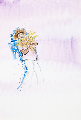 JPG 식물 직업 모자 남자 백그라운드 농업 일러스트 수채화 미술 한명 사람 성인 농사 수확 추수 벼 쌀 농부 시화 그림 밀짚모자 벼농사 남자만 남자한명만 성인남자만 성인만 국내일러스트 모자_잡화 1 잡화 산업 문화예술 곡류 파일형식