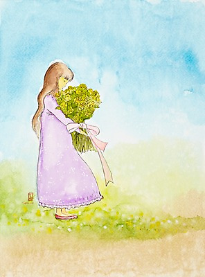 JPG 식물 여자 꽃 어린이 꽃다발 백그라운드 일러스트 안기 수채화 미술 한명 서기 사람 소녀 시화 그림 여자만 여자한명만 어린이만 소녀만 소녀한명만 국내일러스트 1 모션 문화예술 파일형식