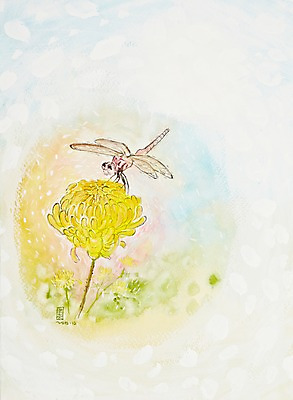 JPG 식물 한마리 계절 꽃 화초 컬러 곤충 백그라운드 절지류 일러스트 자연 수채화 국화 미술 사람없음 노란색 가을풍경 가을 벌레 잠자리 시화 그림 가을배경 국내일러스트 동물 1 문화예술 풍경 생태계 파일형식 가을_계절