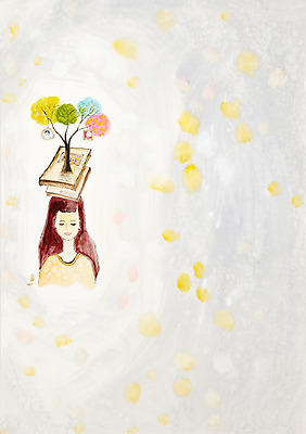 JPG 나무 식물 여자 액자 백그라운드 컨셉 일러스트 상상 수채화 미술 사람 상반신 공백 추억 앨범 시화 그림 메모리 기념사진 여자만 국내일러스트 문화예술 파일형식