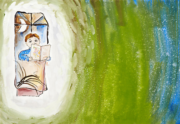 JPG 남자 어린이 백그라운드 일러스트 창문 수채화 미술 한명 사람 소년 책 독서 공백 달 야간 저녁 초승달 읽기 창가 시화 그림 남자만 남자한명만 어린이만 소년만 소년한명만 국내일러스트 자연요소 1 모션 문화예술 파일형식