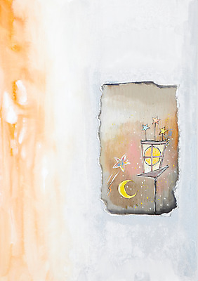 JPG 별 종이 백그라운드 일러스트 창문 밤하늘 수채화 프레임 액자틀 미술 사람없음 공백 보름달 달 달밤 야간 저녁 초승달 창가 시화 그림 국내일러스트 자연요소 액자 하늘 문화예술 틀 파일형식