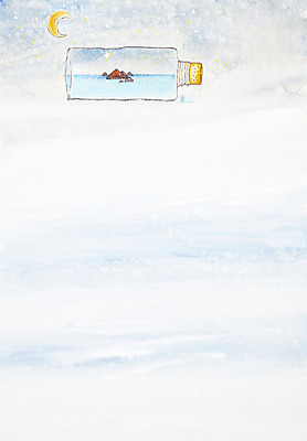 JPG 별 바다 섬 백그라운드 일러스트 상상 유리병 수채화 미술 해변 사람없음 공백 달 돌_바위 바위 달밤 병 야간 저녁 초승달 시화 그림 국내일러스트 자연요소 식기 병_용기 문화예술 파일형식