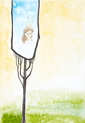 JPG 나무 식물 여자 꽃 화초 백그라운드 일러스트 자연 수채화 한그루 미술 한명 사람 초원 공백 나뭇가지 시화 그림 여자만 여자한명만 국내일러스트 1 문화예술 생태계 파일형식