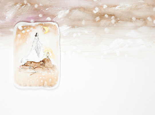 JPG 여자 백그라운드 일러스트 수채화 프레임 액자틀 미술 한명 사람 성인 공백 달 돌_바위 바위 램프 달밤 야간 저녁 초승달 시화 그림 여자만 여자한명만 성인여자만 성인만 국내일러스트 자연요소 1 액자 문화예술 조명 틀 파일형식