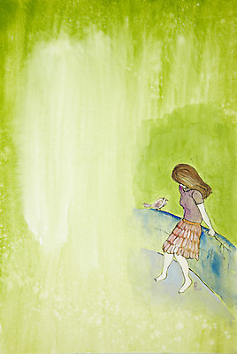 JPG 동물 한마리 여자 백그라운드 일러스트 조류 수채화 미술 한명 사람 성인 소풍 산책 공백 시화 그림 여자만 여자한명만 성인여자만 성인만 국내일러스트 1 문화예술 휴식 야외활동 파일형식