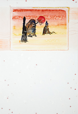 JPG 동물 한국전통 백그라운드 일러스트 조류 수채화 새해 수묵화 미술 풍경 사람없음 태양 일출 노을 일몰 공백 암석 돌_바위 바위 비행 시화 그림 국내일러스트 자연요소 전통 문화예술 한국 파일형식