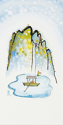 JPG 호수 교통수단 백그라운드 수상교통 일러스트 자연 수채화 산 미술 사람 풍경 두명 강 계곡 폭포 깃발 연못 한척 나룻배 뱃사공 시화 그림 산등성이 노젓기 선박 국내일러스트 1 교통 배_교통 모션 문화예술 생태계 파일형식