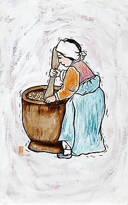 JPG 한국문화 한국전통 전통 여자 문화 백그라운드 가사 농업 일러스트 수채화 미술 한명 사람 성인 농사 작업 작업실 농부 한복 농기구 시화 그림 절구 방아 아낙 아낙네 절굿공이 여자만 여자한명만 성인여자만 성인만 국내일러스트 직업 1 동양문화 산업 문화예술 한국 도구 전통의상 파일형식