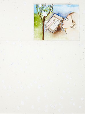 JPG 나무 식물 동물 한마리 여자 종이 얼굴 백그라운드 일러스트 조류 수채화 미술 한명 사람 펜 공백 기록 편지 시화 편지지 한지 그림 여자만 여자한명만 국내일러스트 1 문화예술 신체부위 필기구 파일형식