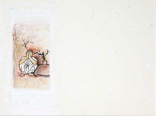 JPG 나무 식물 남자 꽃 종이 백그라운드 일러스트 수채화 미술 한명 사람 앉기 성인 공백 나뭇가지 시화 한지 그림 남자만 남자한명만 성인남자만 성인만 국내일러스트 1 모션 문화예술 파일형식