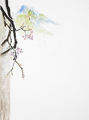 JPG 나무 동물 계절 꽃 백그라운드 일러스트 자연 조류 수채화 산 꽃나무 세마리 수묵화 미술 풍경 사람없음 봄풍경 봄 공백 나뭇가지 시화 그림 봄배경 국내일러스트 식물 문화예술 3 생태계 파일형식