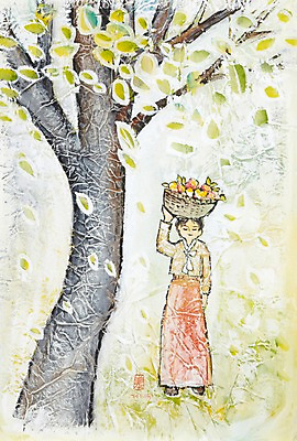 JPG 나무 식물 여자 열매 음식 백그라운드 낙엽 잎 과일 일러스트 엄마 날리기 나뭇잎 수채화 미술 한명 사람 성인 바구니 광주리 한복 시화 그림 아낙 아낙네 옛날 여자만 여자한명만 성인여자만 성인만 국내일러스트 1 한국전통 가족 모션 문화예술 전통의상 파일형식