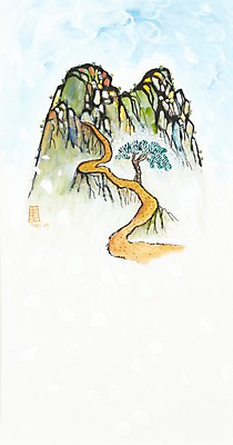 JPG 나무 식물 전통 길 백그라운드 일러스트 자연 수채화 산 한그루 미술 풍경 사람없음 소나무 오솔길 시화 그림 산등성이 산길 국내일러스트 1 문화예술 생태계 파일형식