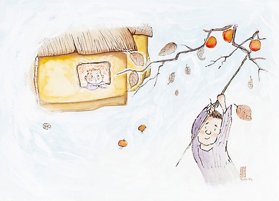 JPG 나무 식물 계절 열매 어린이 백그라운드 고건축 낙엽 잎 과일 일러스트 나뭇잎 수채화 주택 초가집 감 미술 사람 풍경 두명 가을풍경 수확 가을 나뭇가지 시골 막대기 장대 시화 감나무 그림 시골집 감따기 따기 어린이만 가을배경 국내일러스트 건축물 농업 모션 문화예술 한옥 건물 파일형식 가을_계절