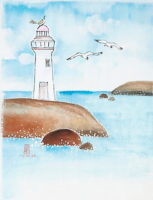 JPG 동물 구름 건축물 바다 섬 백그라운드 일러스트 자연 갈매기 조류 하늘 수채화 등대 세마리 미술 풍경 해변 사람없음 돌_바위 바위 비행 물가 시화 그림 길잡이 국내일러스트 자연요소 건축 문화예술 3 생태계 파일형식