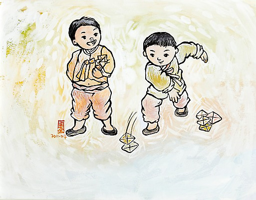 JPG 한국문화 한국전통 전통 남자 종이 전통문화 문화 어린이 포즈 백그라운드 일러스트 놀이 수채화 한국 미술 사람 소년 두명 장난감 놀이용품 전통놀이 한복 시화 그림 딱지 딱지치기 남자만 어린이만 소년만 국내일러스트 동양문화 아시아 문화예술 전통의상 오브젝트 파일형식