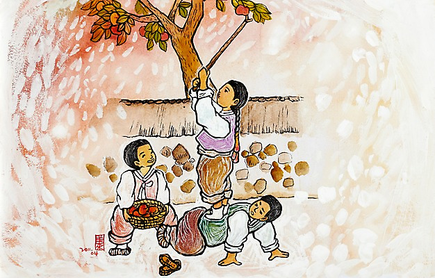 JPG 나무 식물 한국문화 한국전통 전통 계절 열매 남자 전통문화 문화 어린이 음식 엎드리기 백그라운드 과일 일러스트 수채화 한국 감 미술 서기 사람 풍경 소년 세명 담장 바구니 가을풍경 수확 가을 막대기 한복 시화 감나무 그림 짚신 감따기 남자만 어린이만 소년만 가을배경 국내일러스트 동양문화 아시아 신발 농업 모션 문화예술 전통소품 전통의상 파일형식 가을_계절