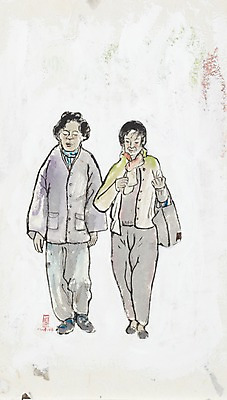 JPG 여자 노년 딸 할머니 백그라운드 일러스트 가족 모녀 엄마 수채화 미술 사람 성인 두명 부모 걷기 자녀 시화 그림 여자만 성인여자만 노인만 성인만 노인여자만 국내일러스트 관계 모션 문화예술 파일형식