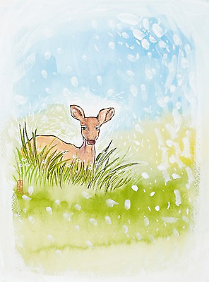 JPG 식물 동물 한마리 야생동물 백그라운드 일러스트 포유류 자연 초식동물 사슴 수채화 미술 초원 사람없음 풀 숲속 숲 시화 그림 국내일러스트 1 문화예술 생태계 파일형식