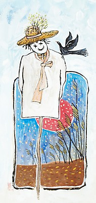 JPG 식물 동물 한마리 백그라운드 밭 농업 일러스트 자연 조류 수채화 사람모양 논 미술 풍경 초원 사람없음 태양 농경지 농사 가을 농촌 시골 풀 시화 그림 밀짚모자 허수아비 날갯짓 가을배경 국내일러스트 자연요소 모양 모자_잡화 1 계절 산업 문화예술 농장 생태계 파일형식 가을_계절